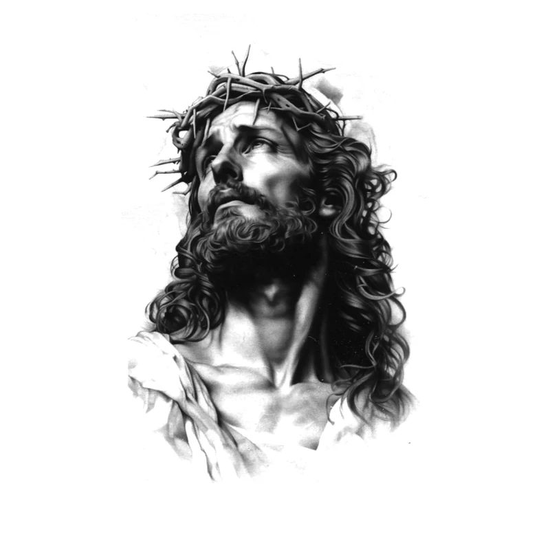 El dios compasivo Jesús tatuajes temporales impermeables hombres hermosa tatuaje falso pegatinas de tatuaje corporal arte Henna tatuaje manga