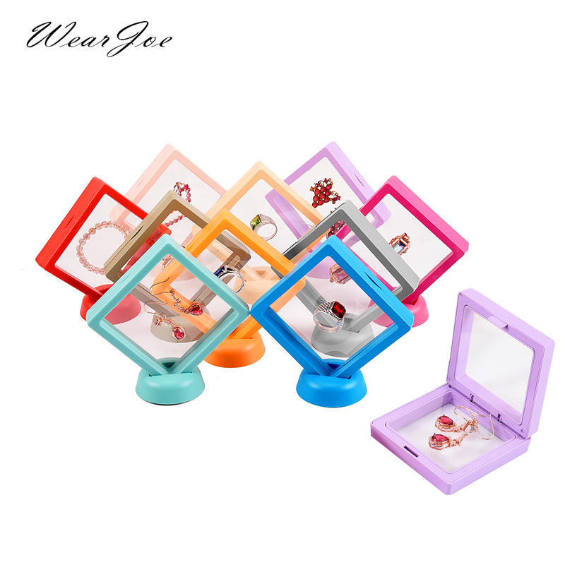 Transparent PE Film Jewelry Storage Box Antioxidation Color Frame 3D Floating Display Stand Pendant Ring Earring Bracelet Holder