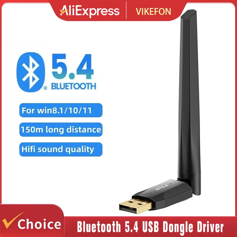 150M Bluetooth 5.4 USB Dongle Driver Free for Win11/10/8.1 Mouse Keyboard Audio Receiver Transmitter