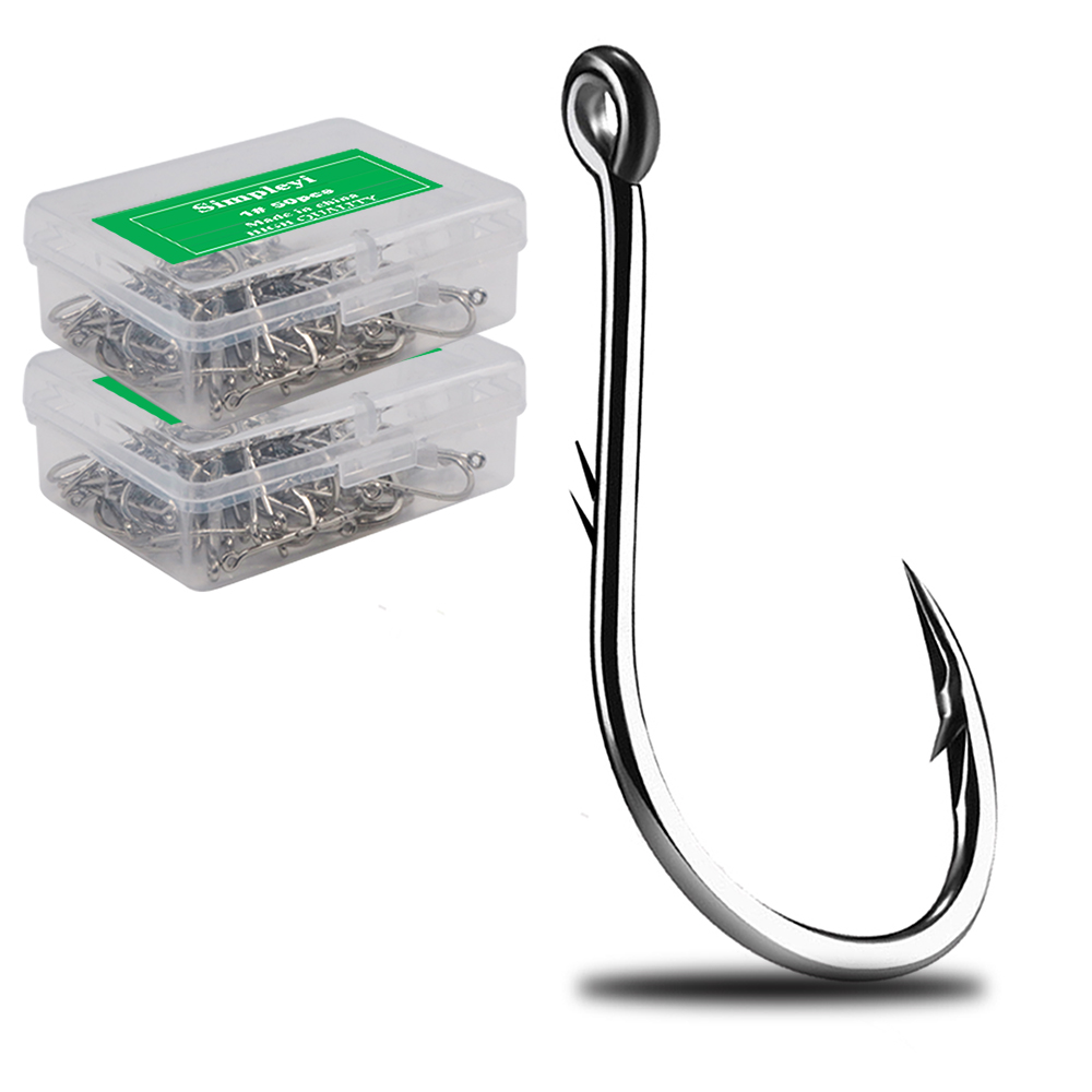 Anzuelos de pesca de acero al carbono con púas, conjunto de anzuelos de un solo círculo, accesorios de pesca con mosca, aparejos, 50 unids/lote por caja