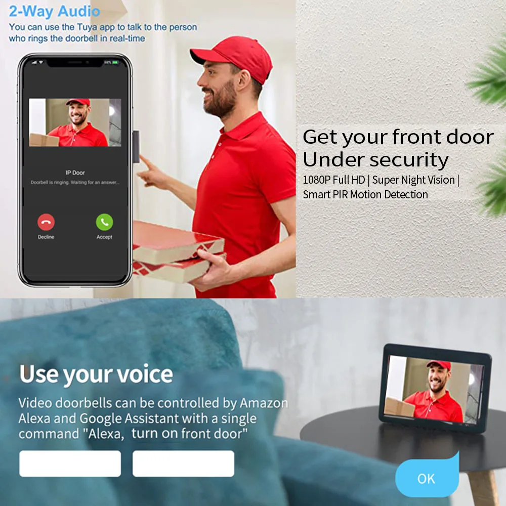 Tuya Smart Wifi Video Doorbel Huis Intercom Telefoon 1080P Rfid Draadloze Deur Viewer Camera Intercom 7 Inch Scherm Motion Record