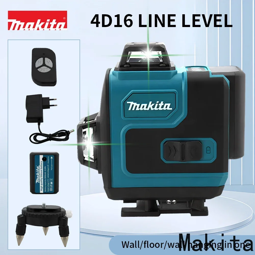 Makita-Láser de luz verde de nivel cruzado Vertical Horizontal, 16 líneas, 360, herramienta portátil montada en la pared de alta precisión