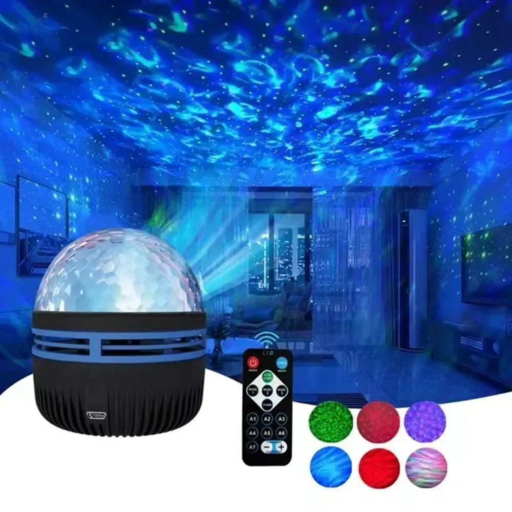 Proyector de olas oceánicas, con patrones de 7 colores y Control remoto, alimentado por USB para cine en casa, techo, decoración de habitación, 1 ud.