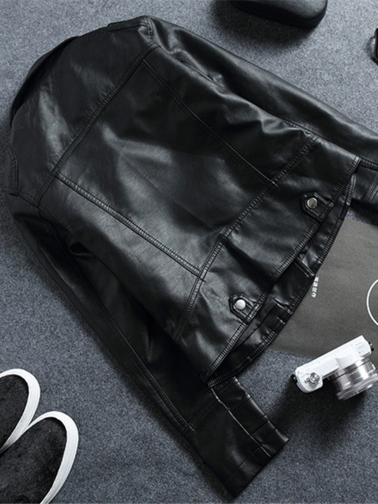 Casaco feminino de couro lapela slim fit, jaqueta curta de motocicleta, nova para primavera e outono, 2022