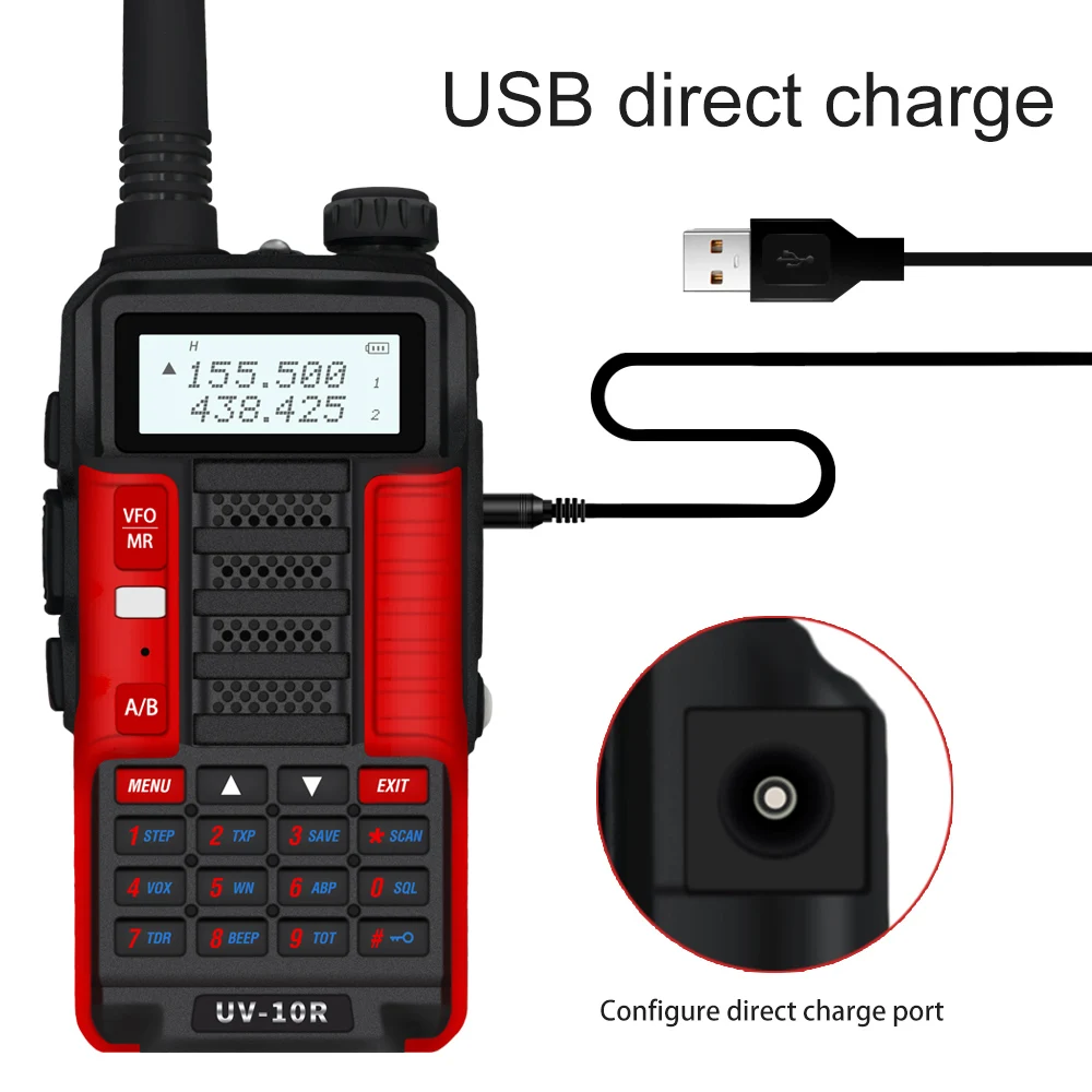 Baofeng UV-10R Professional Walkie Talkies, High Power 10W Dual Band 2-way Ham วิทยุ, UV-10R 2 Way วิทยุ Talkie Walkie 50 กม.