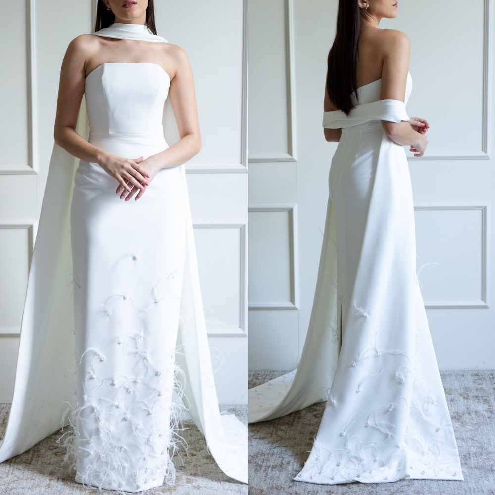 Personalizado formal casual jérsei pena strass em linha reta sem alças vestidos longos sob medida vestidos de ocasião clássico estilo moderno