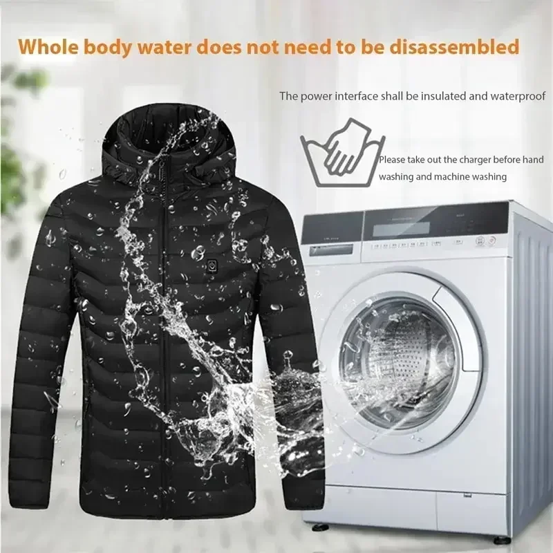 21 áreas jaqueta aquecida masculina usb elétrica inteligente casaco com capuz auto-aquecimento roupas masculinas casual esqui à prova de frio jaqueta térmica acolchoada
