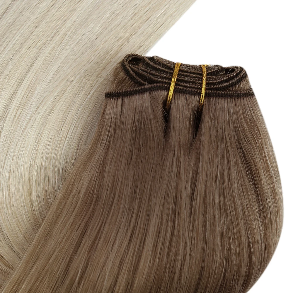 Moresoo Tóc Bó Dệt Trong Đôi Wefted Máy Remy Tóc Balayage Tóc Miếng Cho Nữ Thẳng Sợi Ngang Tóc