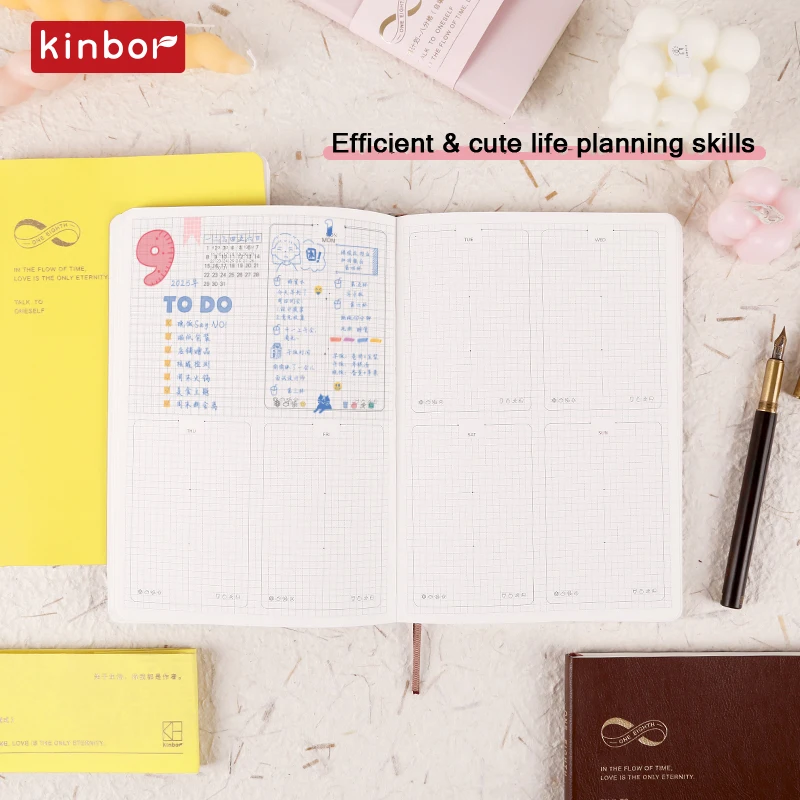Kinbor Weekly Plan A5-Notizbuch, selbstfüllend, eine Acht, Selbstdisziplin, Check-in-Buch, Zeitmanagement, tägliche PU-Caderno-Tudro-Liste