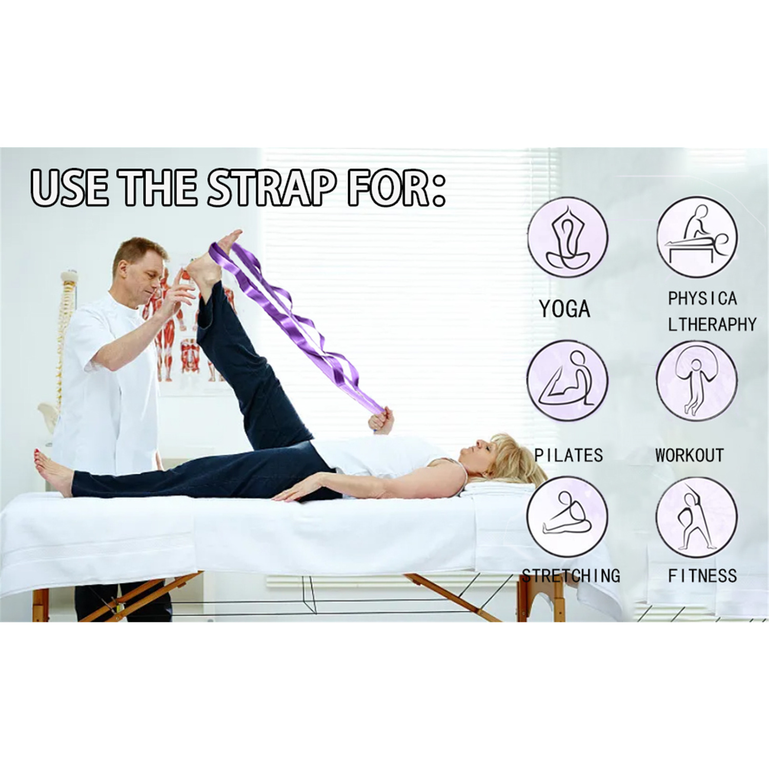 Eiken Sport Stretchband Yoga Band Voor Fysiotherapie Met 10 Lussen, Yoga Bandjes Voor Stretching