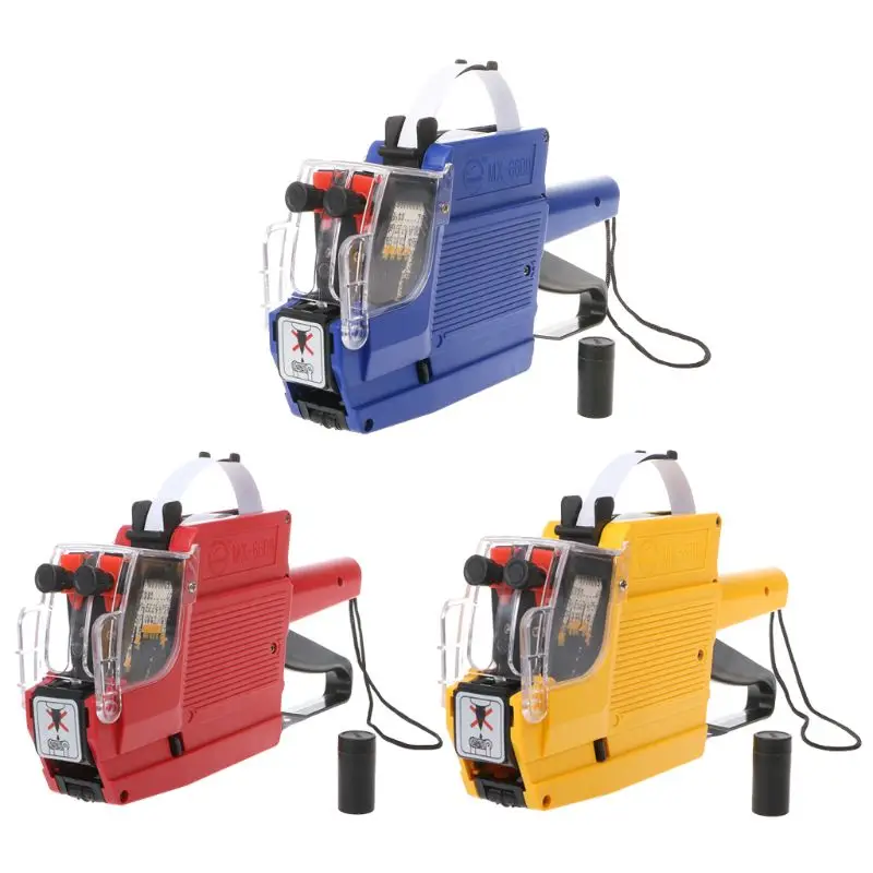 MX-6600 10 Chữ Số Máy Dán Nhãn Dòng Giá Súng Nhãn 2 Dòng Cho Cửa Hàng Bán Lẻ Giá Thẻ Hiển Thị Công Cụ + Con Lăn Mực trang