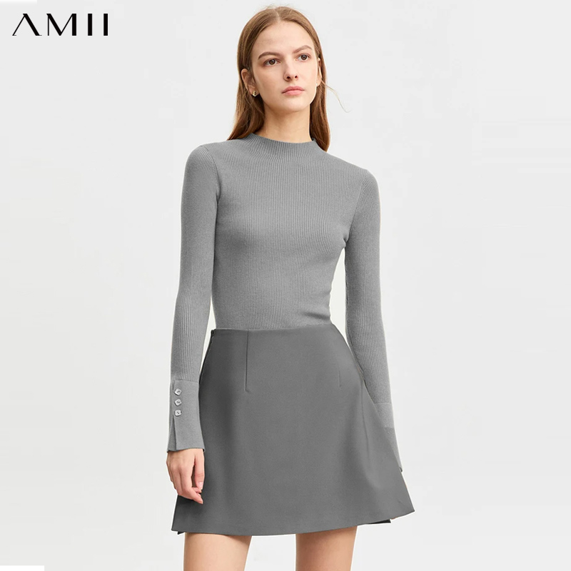 AMII Minimalism Casual Shorts Skirts Women High Rase 2024 Autumn New Fashion Commuter Lady Straight Blazer A-Line Skirt 12343035