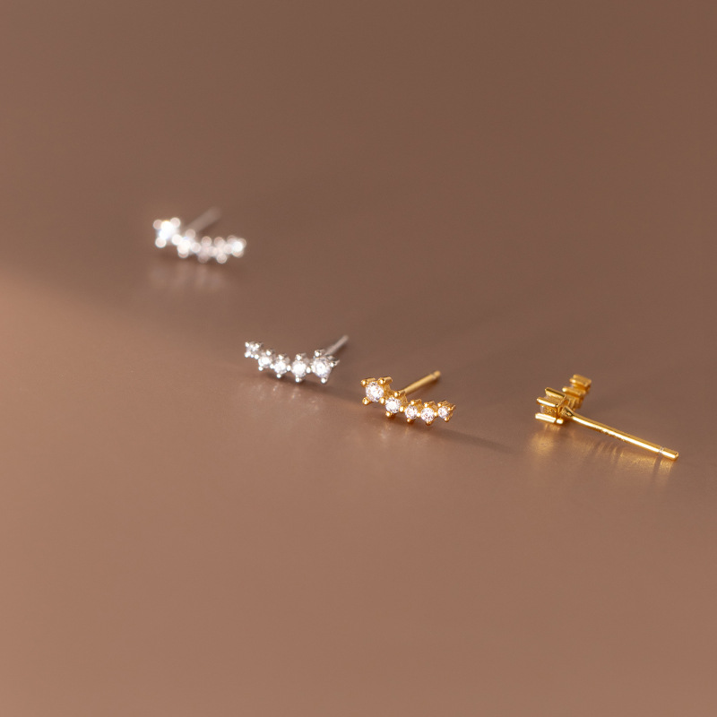 INZATT Echt 925 Sterling Silber Zirkon Arc Stud Ohrringe Für Mode Frauen Party Nette Feine Schmuck Minimalistischen Zubehör