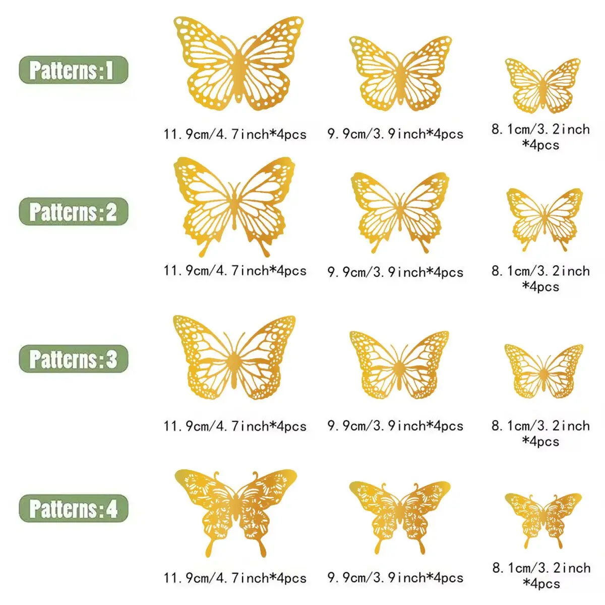 48pcs 3D 나비 벽 장식 4 스타일 3 크기, 나비 생일 파티 케이크 룸 장식에 대 한 골드 나비 장식