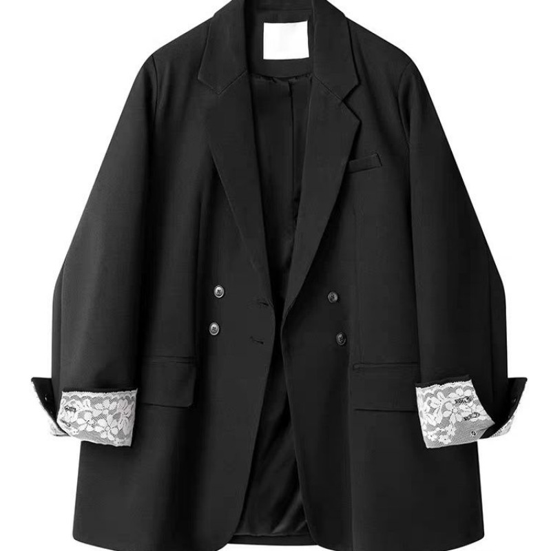 Luxus Grau Schwarz Blazer Marke Frauen Blazer Frühling Herbst Spitze Patchwork Langarm Anzug Design Büro Dame Blazer Mantel Neue