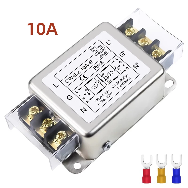 Módulo de filtro de potencia CW4L2-20A 3A 6A 10A 20A tipo terminal de filtro de potencia bloque de terminales de guía bipolar 220v AC EMI fuente de alimentación ant