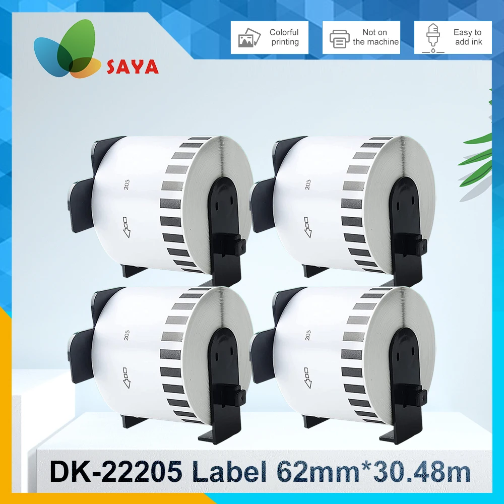 4 rollos de papel térmico para etiquetas DK-22205 dk2205, 62mm x 30,48m continuo para Brother QL-500/500A/550/560/700/570VM/800N/600TD