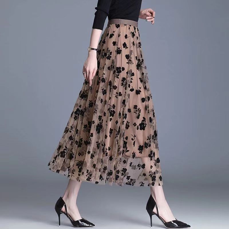 Koreaanse Vrouwen Tule Rok Mode Zomer Haak Bloemen Losse Midi Rok Elegante Vrouwelijke Casual Alle Match Mesh Rokken Nieuw