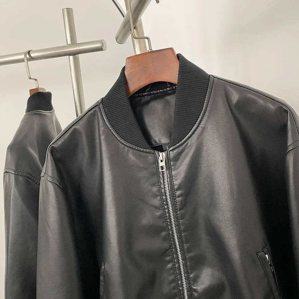 Herbst und Winter neue Leder einfarbig Kurzmantel Retro-Stil kurze Reißverschluss Strickjacke lässig All-Match-Lederjacke weiblich