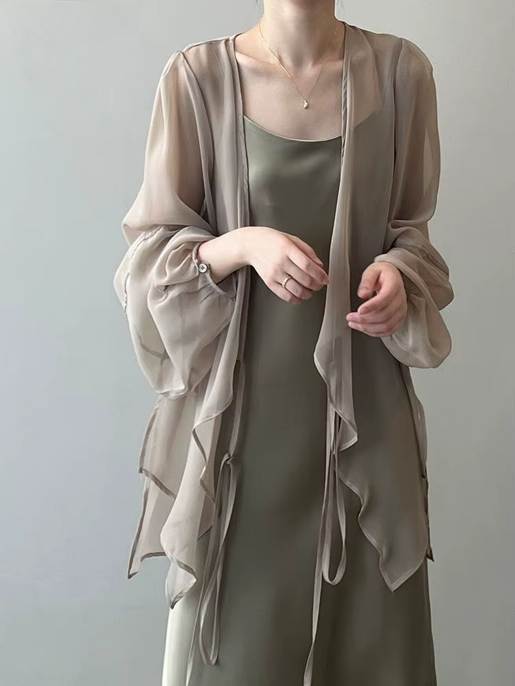 Рубашки женские с v-образным вырезом, свободные, с длинным рукавом, с открытой строчкой, в корейском стиле, на шнуровке, простые, однотонные, летние, шифоновые, дышащие, минималистичные, стильные