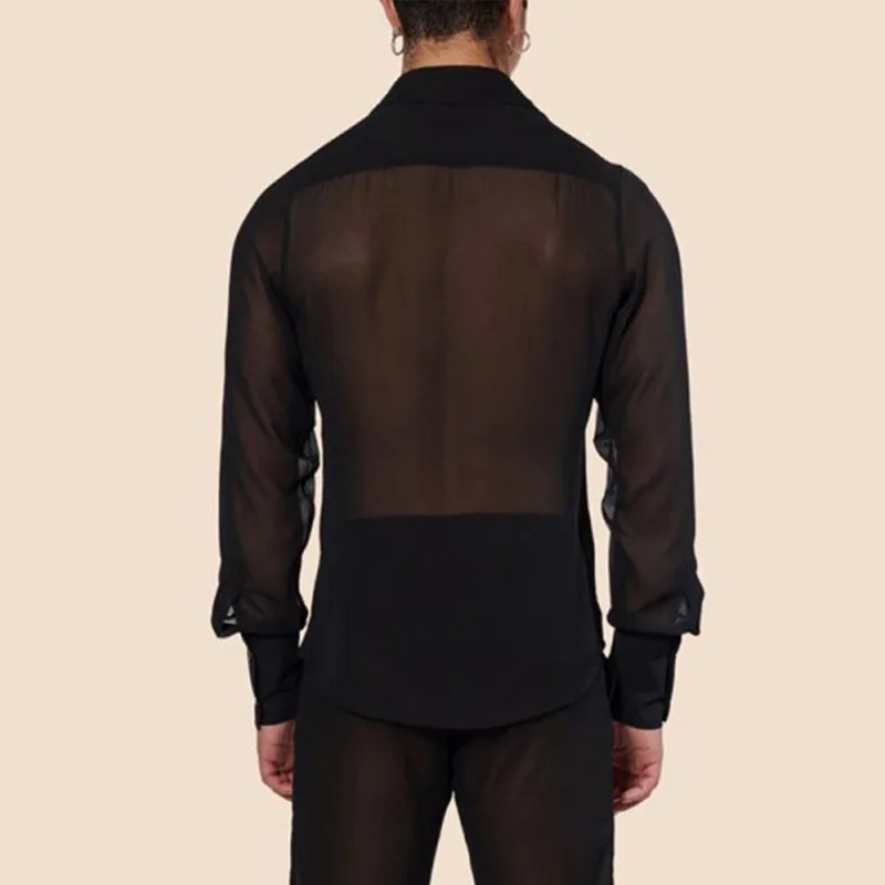 Männer Kleidung Mesh Durchsichtig Mesh Sexy Langarm Hemd Einfarbig Button-down Vintage Streetwear Retro Party Tops s-3XL