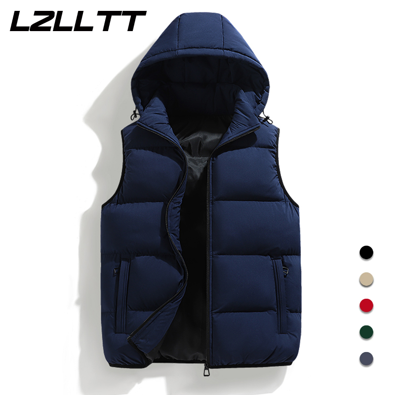 Männer Herbst Verdicken Baumwolle Ärmellose Westen Jacke Mantel Herren Winter Warm Abnehmbare Hut Outwear Weste Mit Kapuze Weste Jacke Männlich