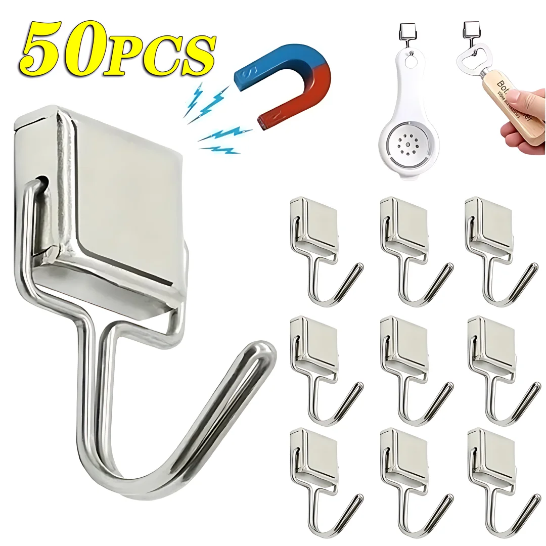 50 Uds ganchos magnéticos fuertes ganchos de almacenamiento multiusos ganchos de almacenamiento de barra de cocina para el hogar ganchos de almacenamiento de llaves perchas de baño