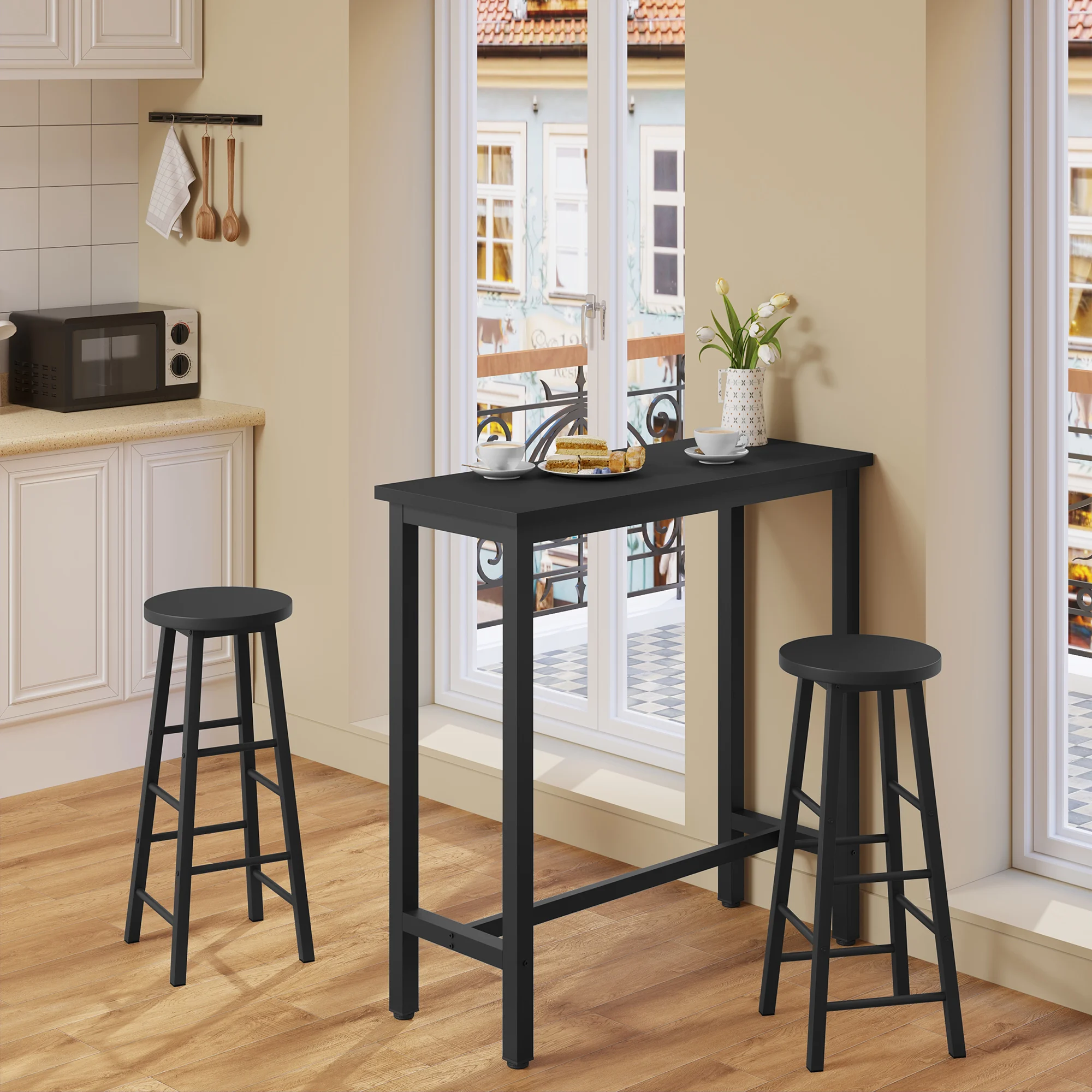 Mesa de Bar WOLTU, mesa de comedor para el hogar, tienda de té de la leche, mesa alta de pared, marco de Metal, mesa de centro de cocina Rectangular para Bar, Bistro
