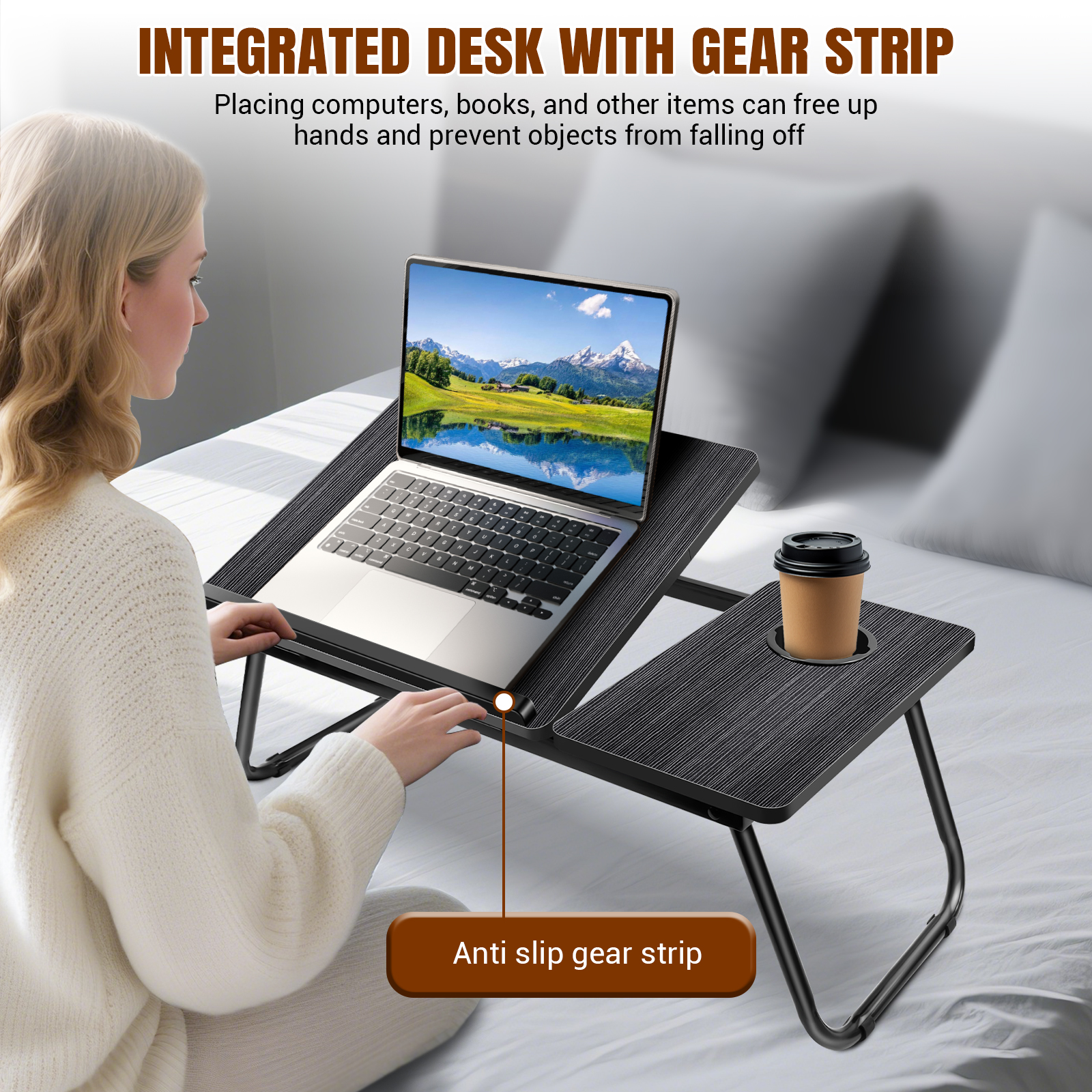 Laptop Desk, Laptop Bed Table with Foldable Legs & Cup Slot, Reading Holder Notebook Stand Breakfast Bed Tray Book Holder