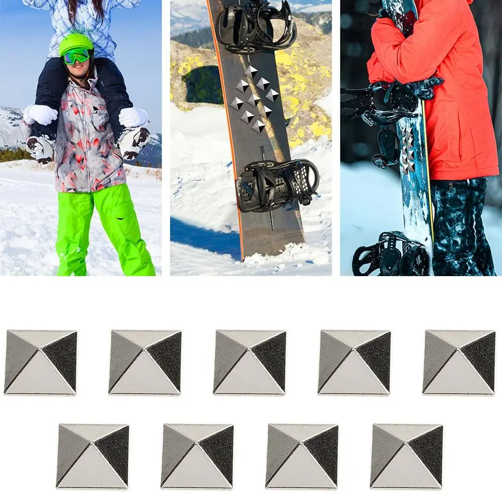 10 ชิ้นโลหะผสมสังกะสีสโนว์บอร์ด Stomp Pads แบบพกพาพีระมิด Studs สโนว์บอร์ด Grip Stomp Pad Anti - Slip ให้ Extra Grip