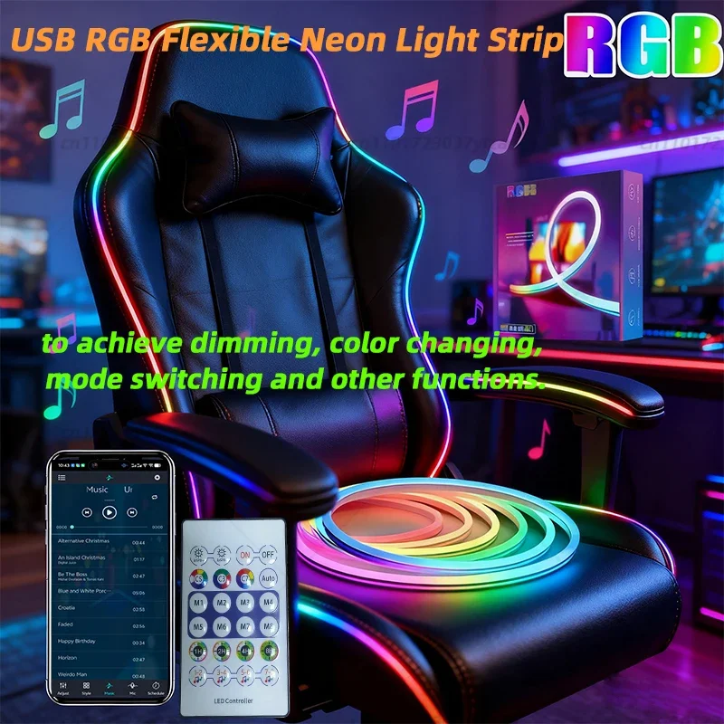 Flexible neon lamp with 5VRGB colorful music Bluetooth cabinet TV background color-changing creative waterproof soft light bar