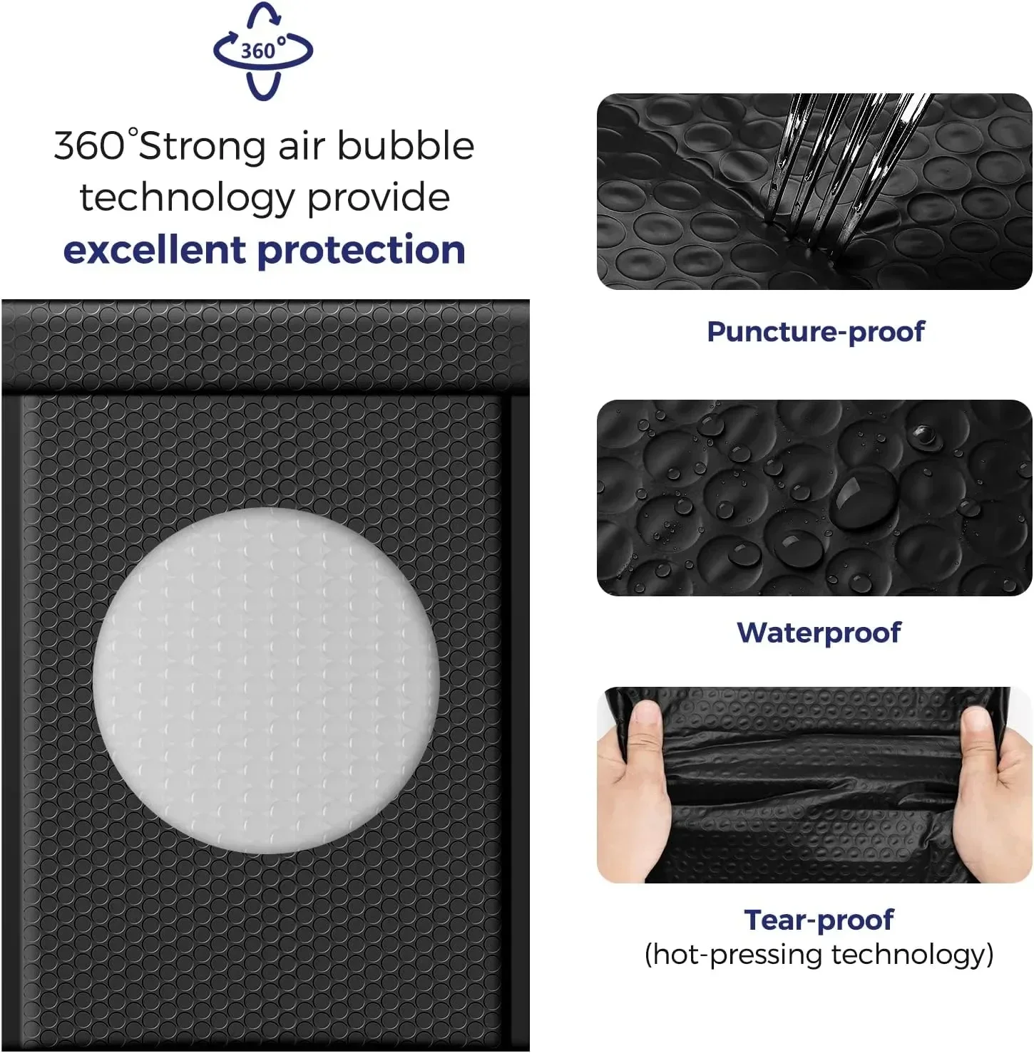 Bubble Padded Mailing Envelopes, Mailer Poly para Embalagem, Self Seal Shipping Bag, Bubble Padding, preto, 100 Pcs