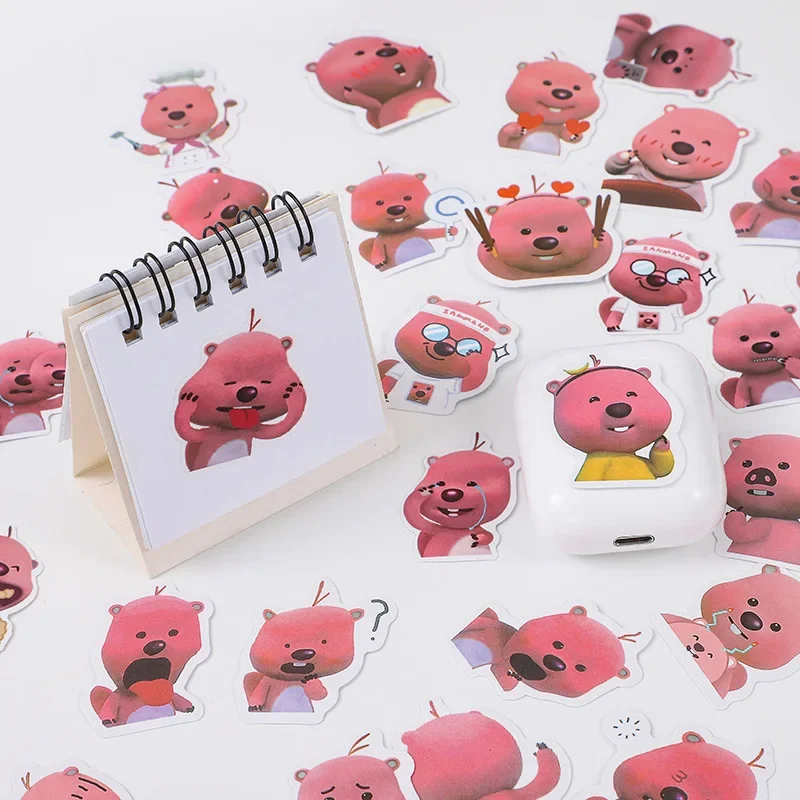 120PCS Korean Loopy Stickers Little Beaver Cute Cartoon Expression Pack Sticker for Laptop Refrigerator Desktop Skateboard Decor