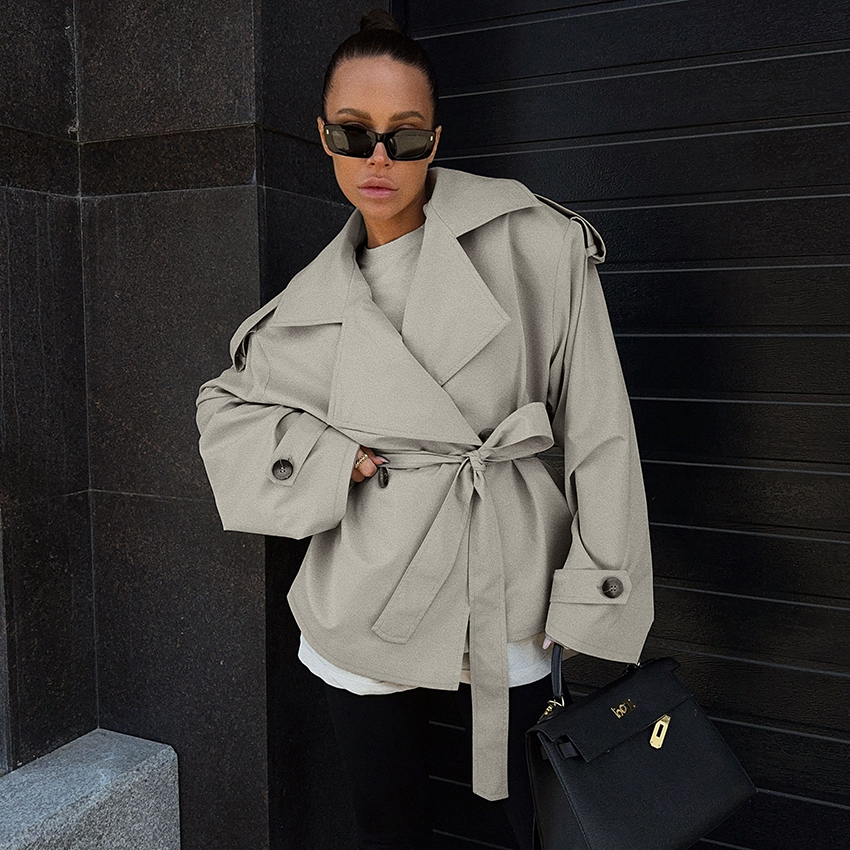 Linad Street Chic, светлые куртки цвета хаки, офисное лоскутное пальто на пуговицах для женщин, осень 2025 г., топы на шнуровке, верхняя одежда в стиле сафари