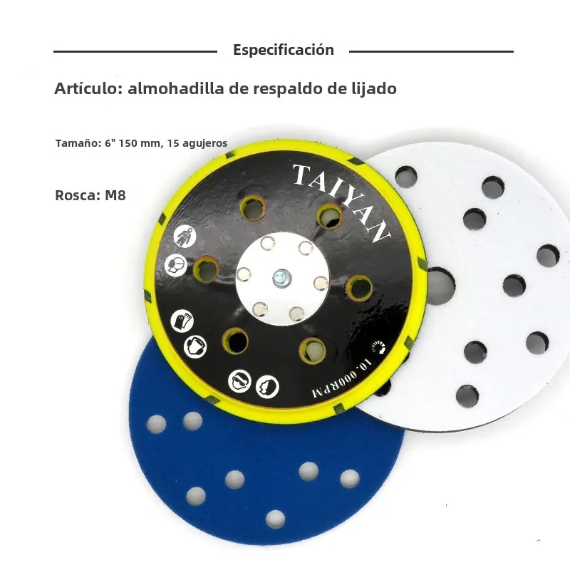 Almohadilla de respaldo para lijadora, almohadillas de lijado de gancho y bucle con rosca de 5/16 "-24 sin polvo, soporte de disco de lijado para MIRKA, 6 ", 150mm, 9/15/17/52 agujeros