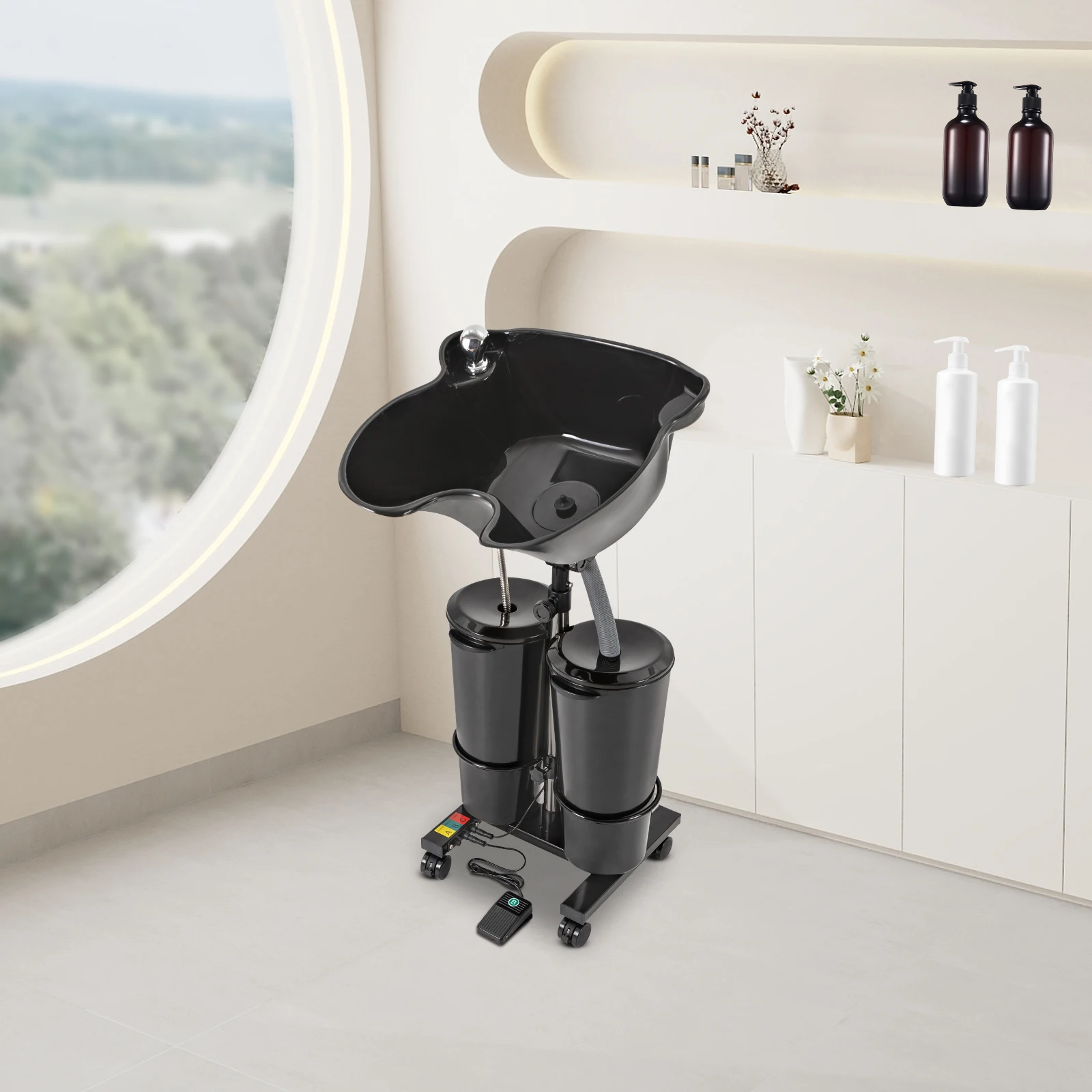 Lavabo mobile per capelli regolabile in altezza per lavabo portatile per shampoo spa da salone con 2 secchielli per l'acqua