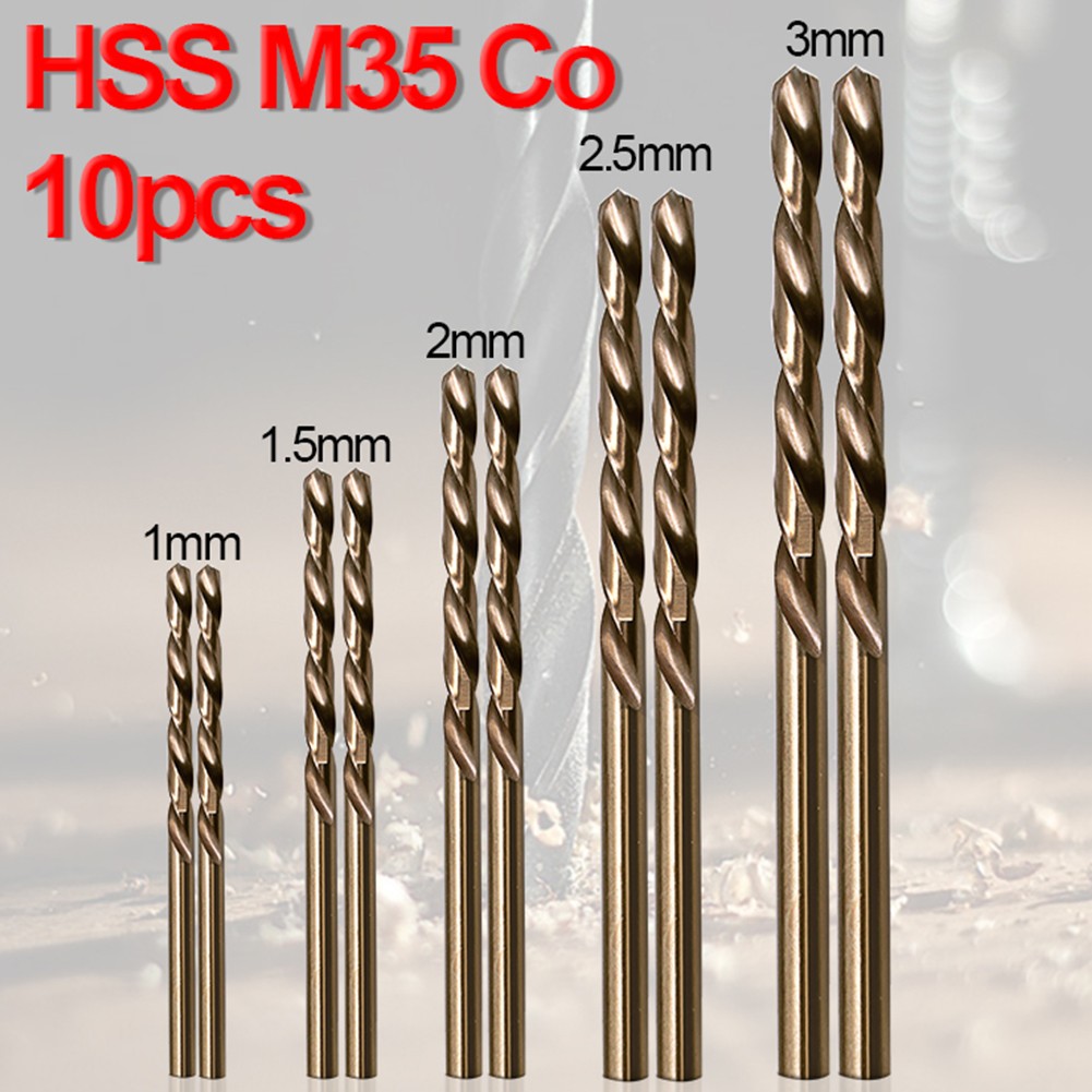 Brocas de cobalto recubiertas de titanio M35, juego de brocas de acero de alta velocidad HSS, herramienta eléctrica multifunción, 1-3mm, 10 piezas