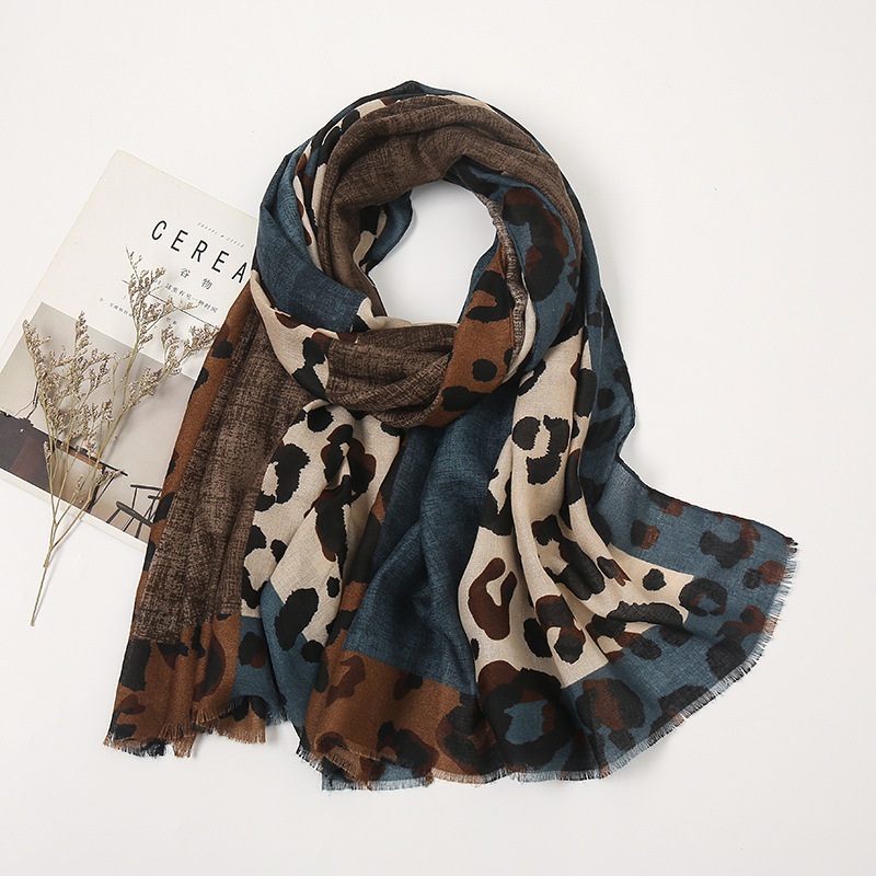 Primavera designer único luxo marrom senhoras leopardo selvagem cachecol feminino longo cachecol xale fino marrom moda cachecol longo xale