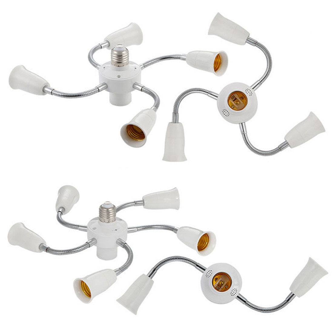 Adjustable White E27 Base Light Socket Splitter Gooseneck LED Bulbs Holder Converter with Extension Hose 3 4 5 Way Adapter