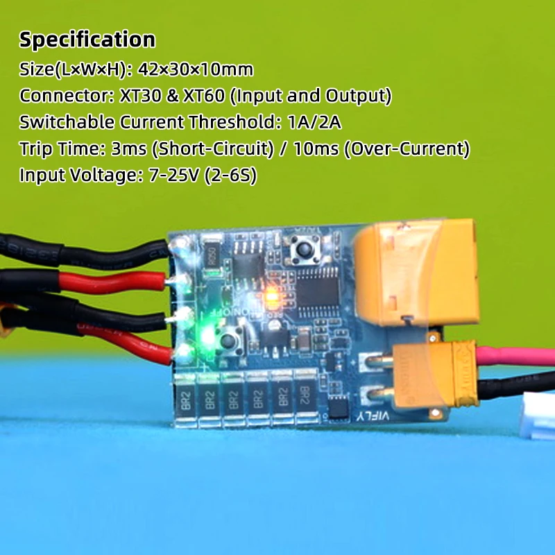 VIFLY ShortSaver 2 V2 ควันฟิวส์อิเล็กทรอนิกส์ 2-6S Lipo XT30 TX60 Short-Circuit/Over-Current สําหรับ FPV Racing