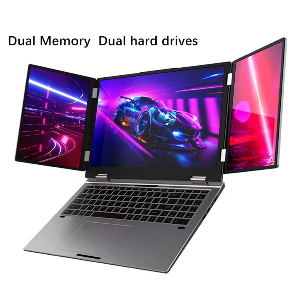 16 + 2*10,5 pulgadas Triple pantalla portátil para juegos Intel Core i7 1260P 64GB RAM 2TB Notebook reconocimiento de huellas dactilares/discos desbloqueo PC