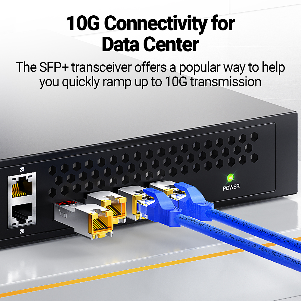 AMPCOM 10GBase-T SFP+ to RJ45 Transceiver, CAT6A/CAT7 Ethernet Copper Cable RJ45 to SFP+ Fiber Optical Module, Up to 30M
