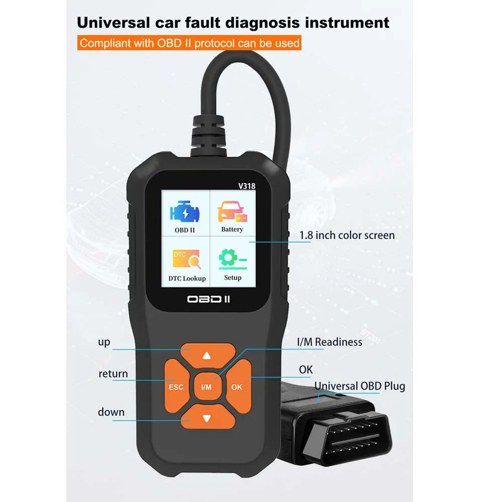 V318 OBD2 เครื่องสแกนเนอร์รถ Fault Diagnostic Instrument อ่านเครื่องยนต์ล้างเครื่องยนต์ความผิดปกติ Light Mechanic เครื่องมือ 10 ภาษา