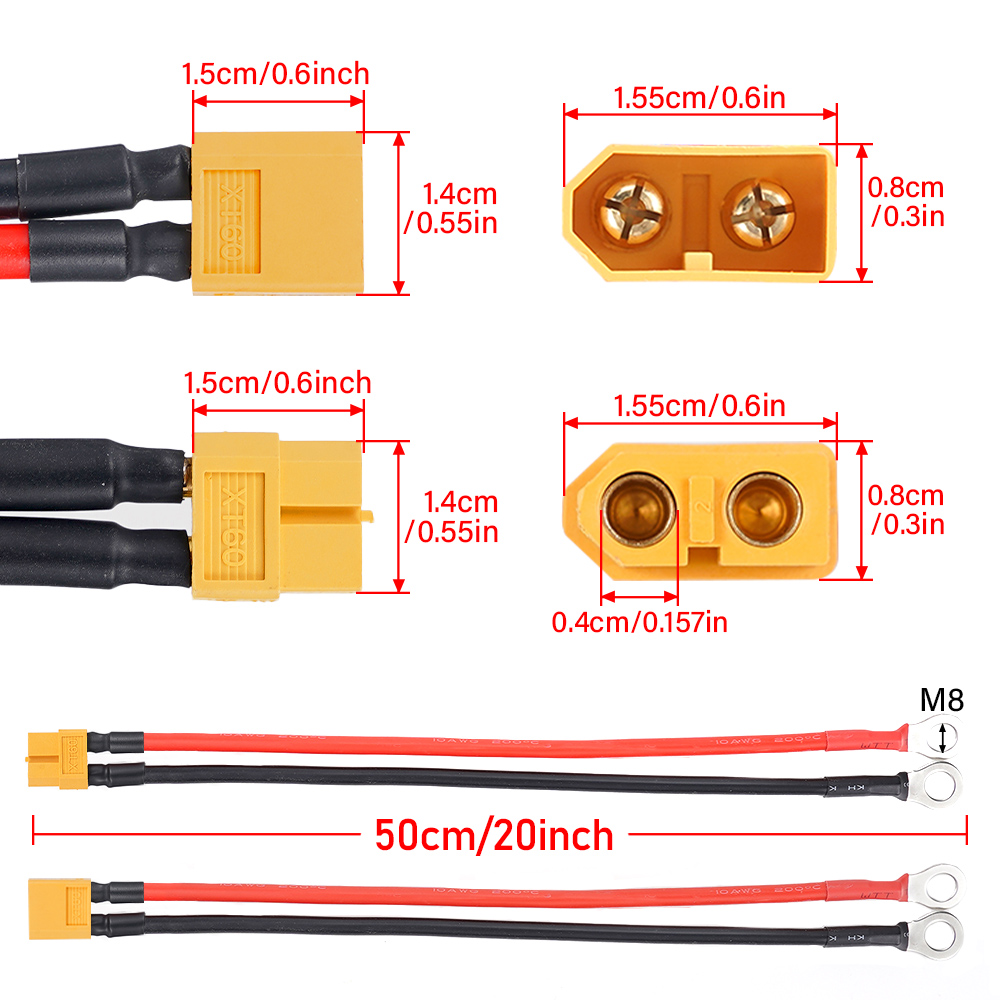 XT60 naar O Ring Oogje batterij terminals Plug Connector Kabel 10AWG RC ESC Oplader Side Power voor RC Lipo Batterij FPV Racing