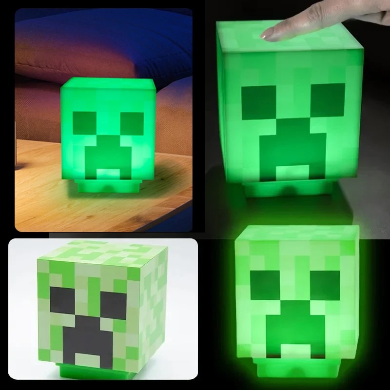 Juego MC Creeper lámpara de noche bloque creativo botón luz juguete juego LED hogar dormitorio decoración de escritorio lámpara de noche adornos