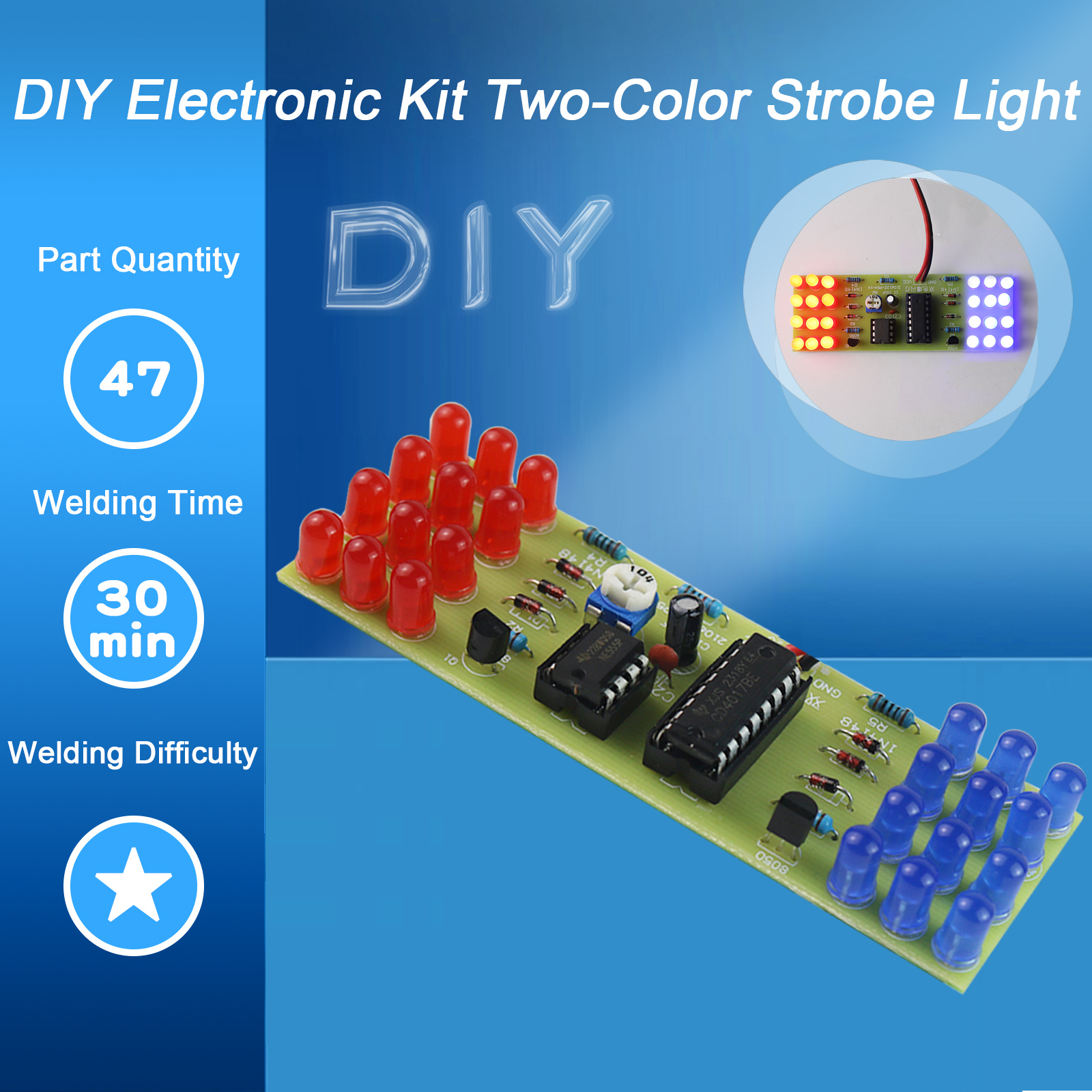 Ne555 cd4017 LED elektronische Lichter Kits rot blau zweifarbig DIY Kit Strobe elektronische Anzug Blinklichter Komponenten DIY