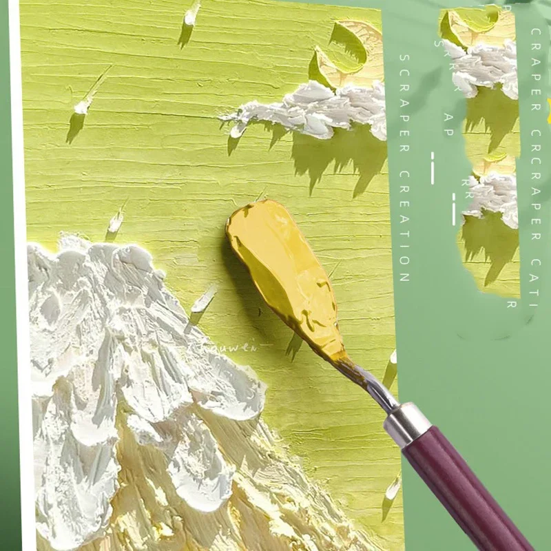 สีน้ํามันภาพวาด Scraper สแตนเลสสตีลแบนจุด Paint Art Palette ชุดหัวมีดผสมไม้ภาพวาด