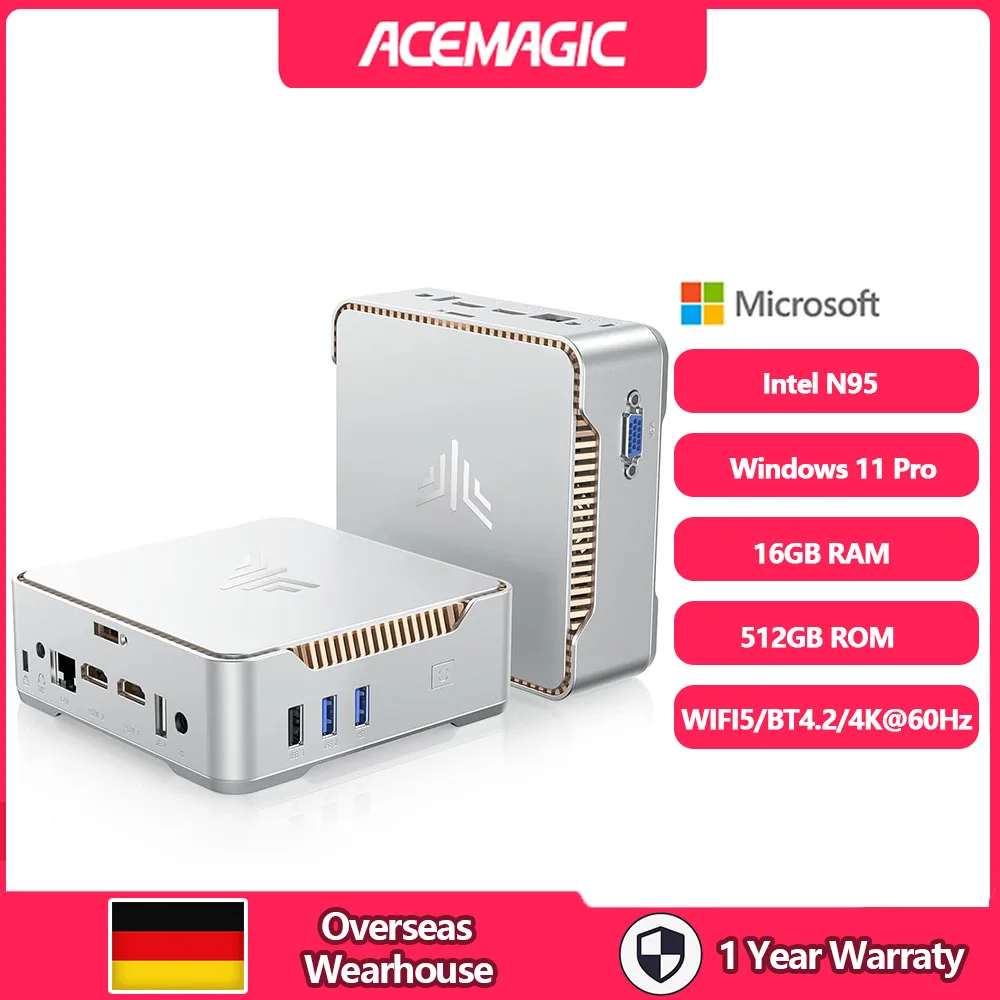 ACEMAGIC Mini PC Intel Alder Lake-Ν95 12th 8GB RAM 256GB M.2 SSD Mini Computer 4K UHD Dual Wi-Fi BT 4.2 Mini Desktop PC
