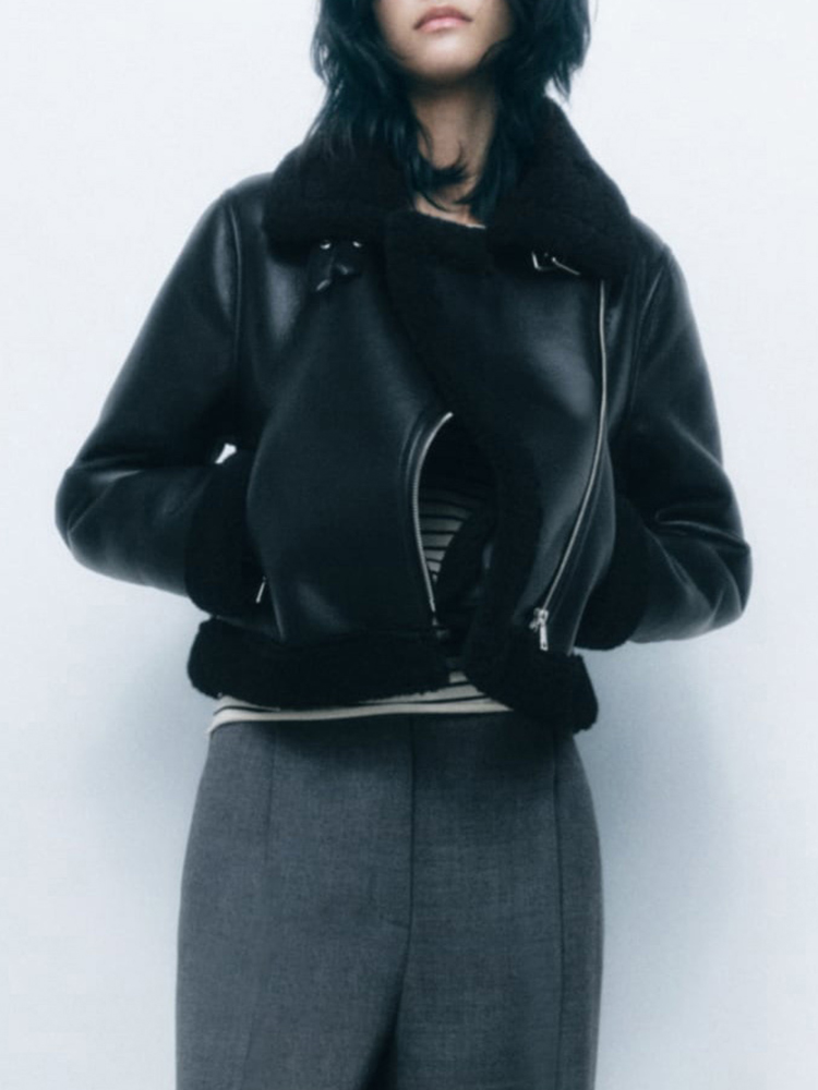 TRAF ผู้หญิงฤดูหนาวใหม่แฟชั่นเสื้อลําลองเสื้อแจ็คเก็ตหนาหลวมขนสัตว์ One Coat เสื้อแขนยาวซิป Retro เสื้อแจ็คเก็ตสั้น