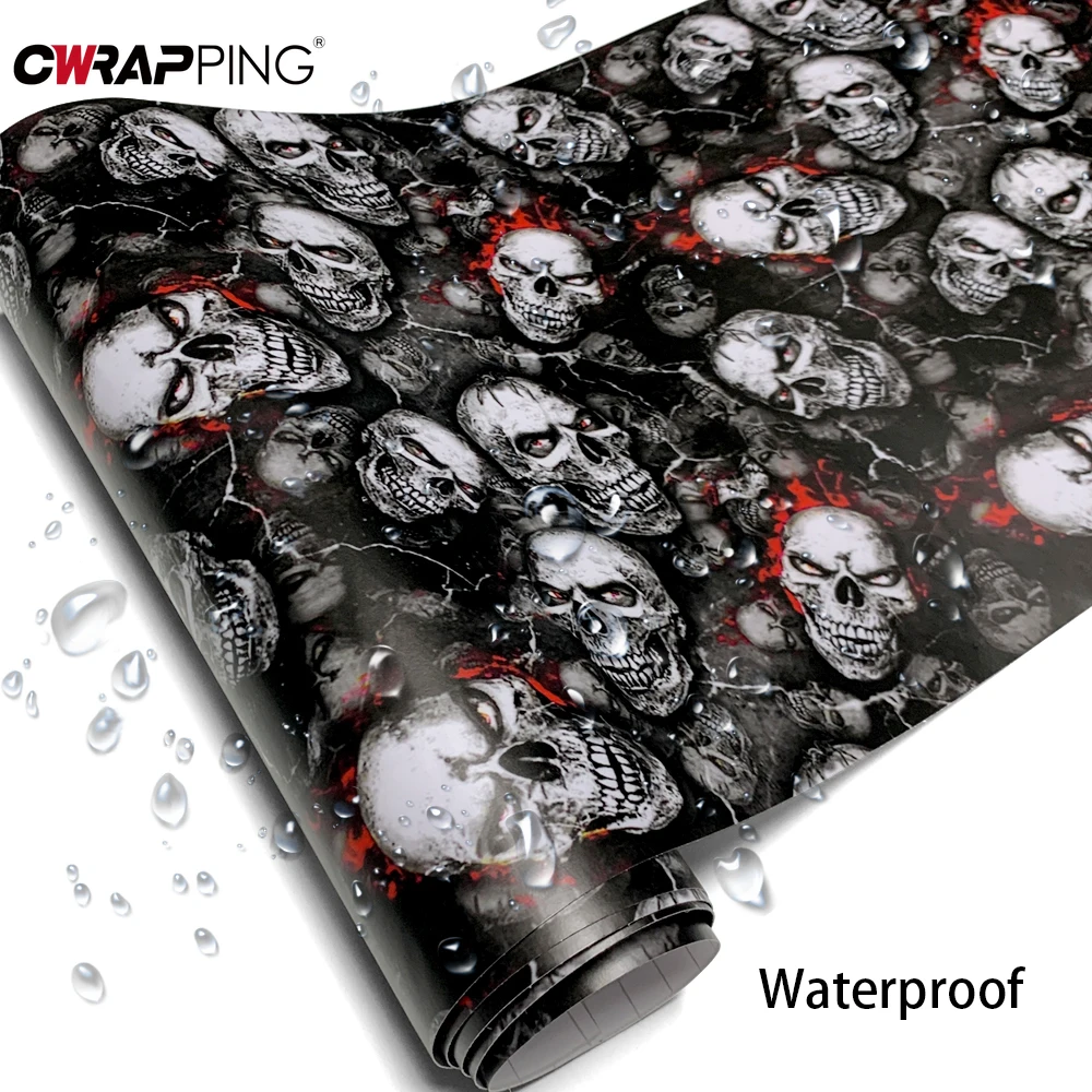สติกเกอร์รถ Skull การ์ตูนพิมพ์กาวไวนิลสําหรับรถยนต์ฟิล์ม Camo การปรับเปลี่ยนรถจักรยานยนต์ภาพยนตร์ไวนิลรถอุปกรณ์เสริม